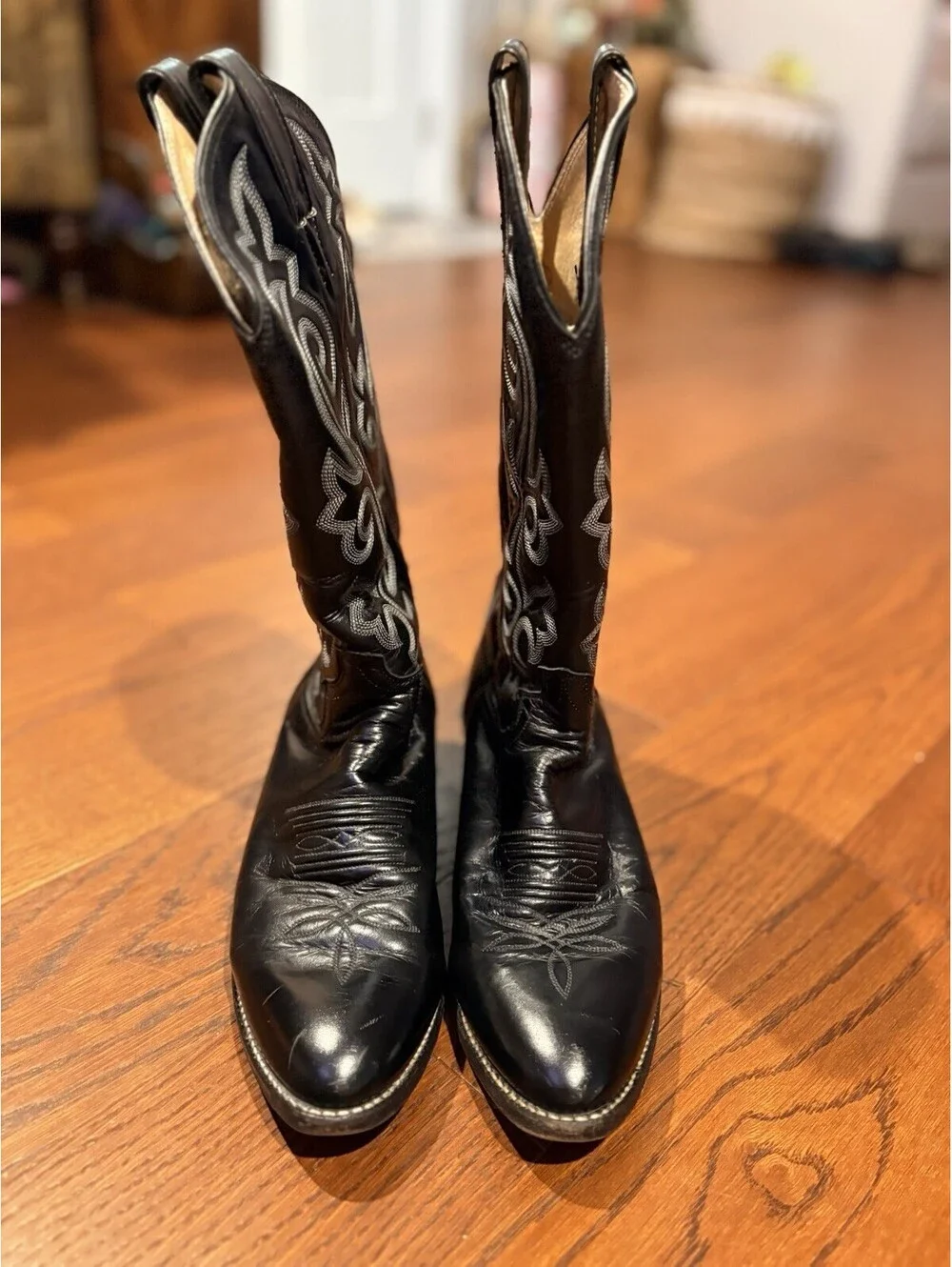 Justin Western Black Cowboy Boots Size 8D Style Code 1410 Leather Used Good